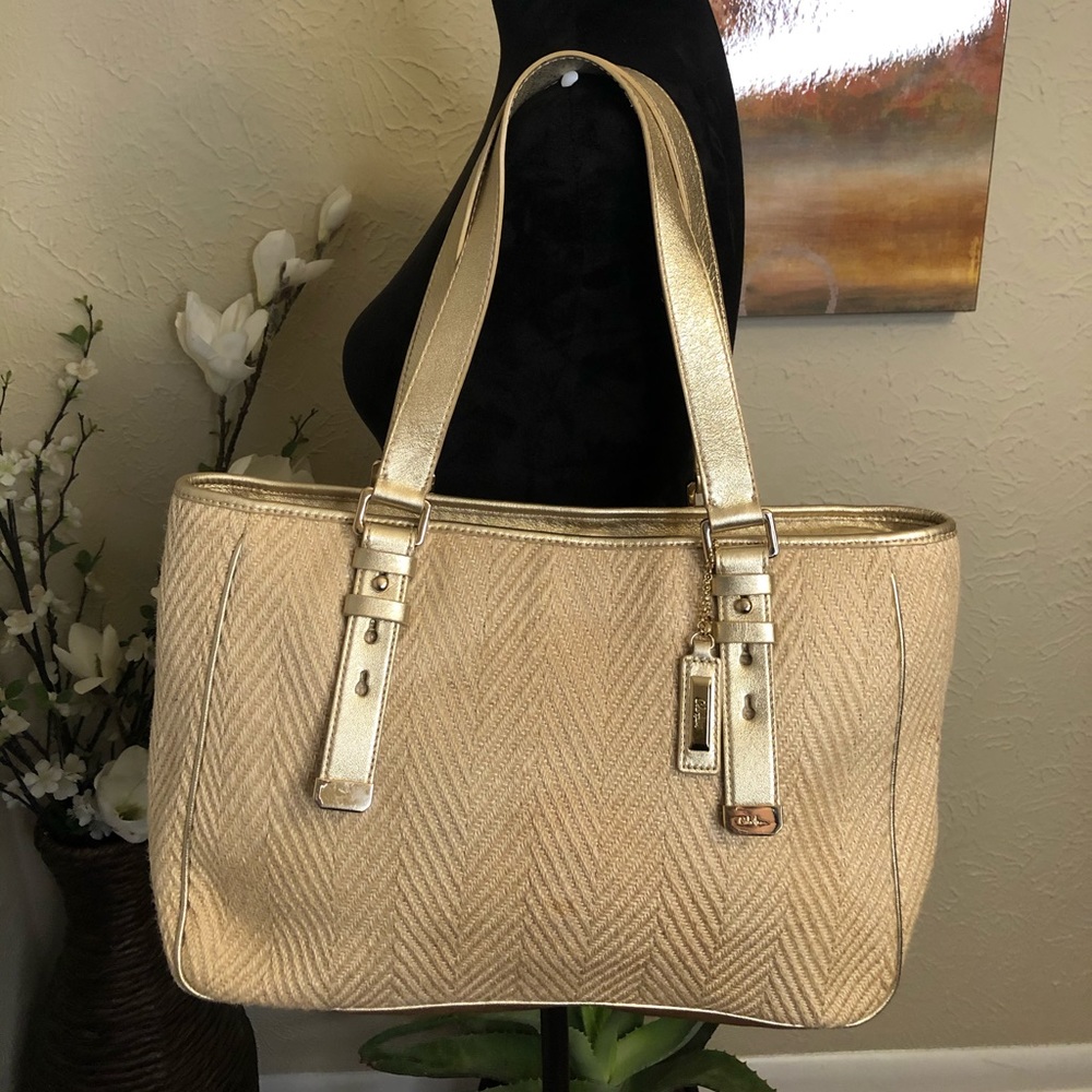 Cole Haan Kendra Herringbone Straw Tote HandBag
